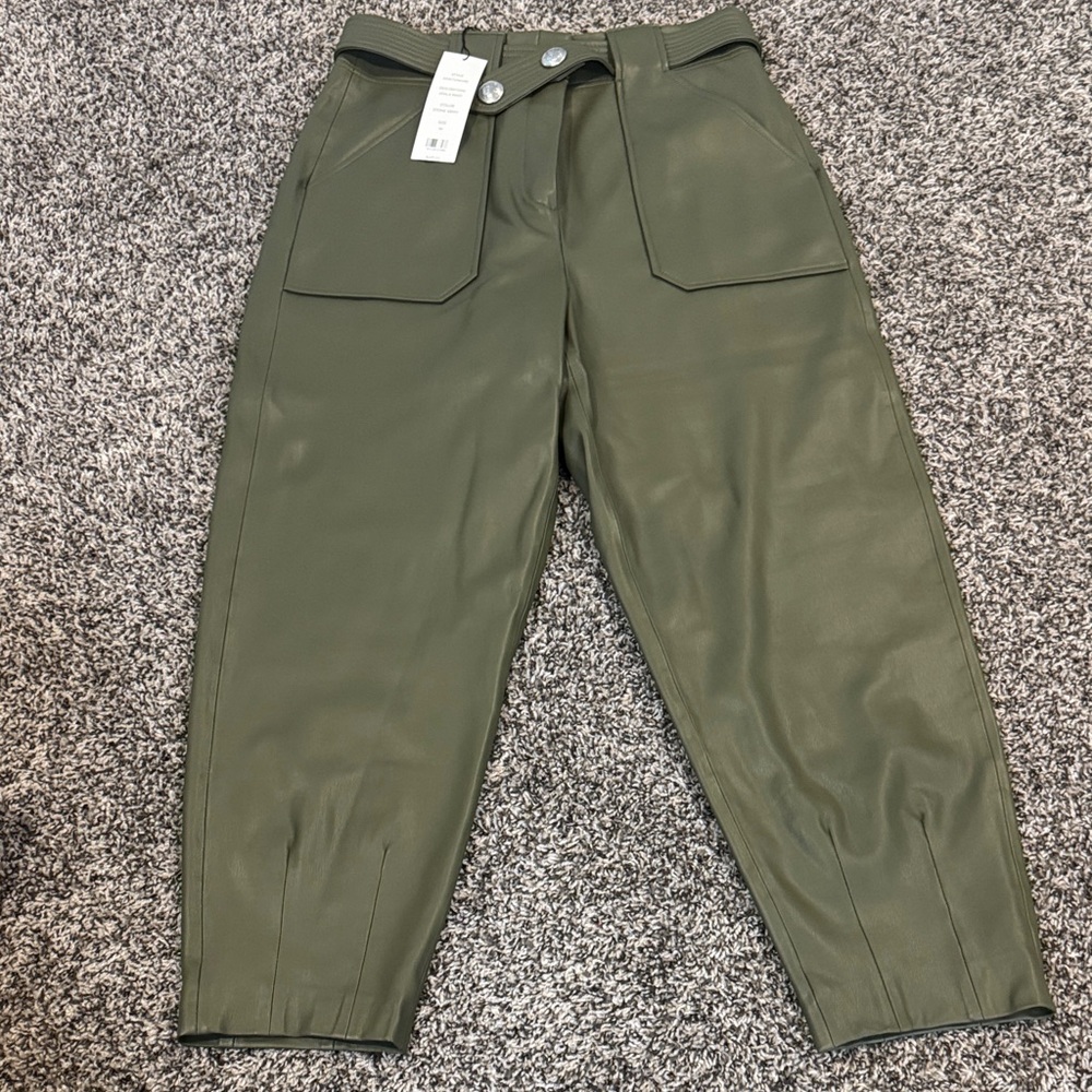Veronica Beard Olive Green High-Waisted faux leather Pants. New with tags!